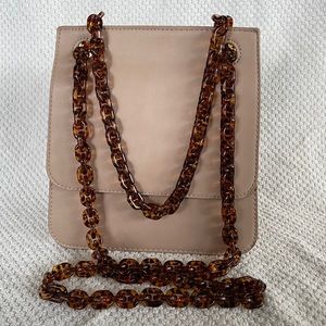 Tan Vegan Leather Crossbody Bag with Tortoiseshell chain